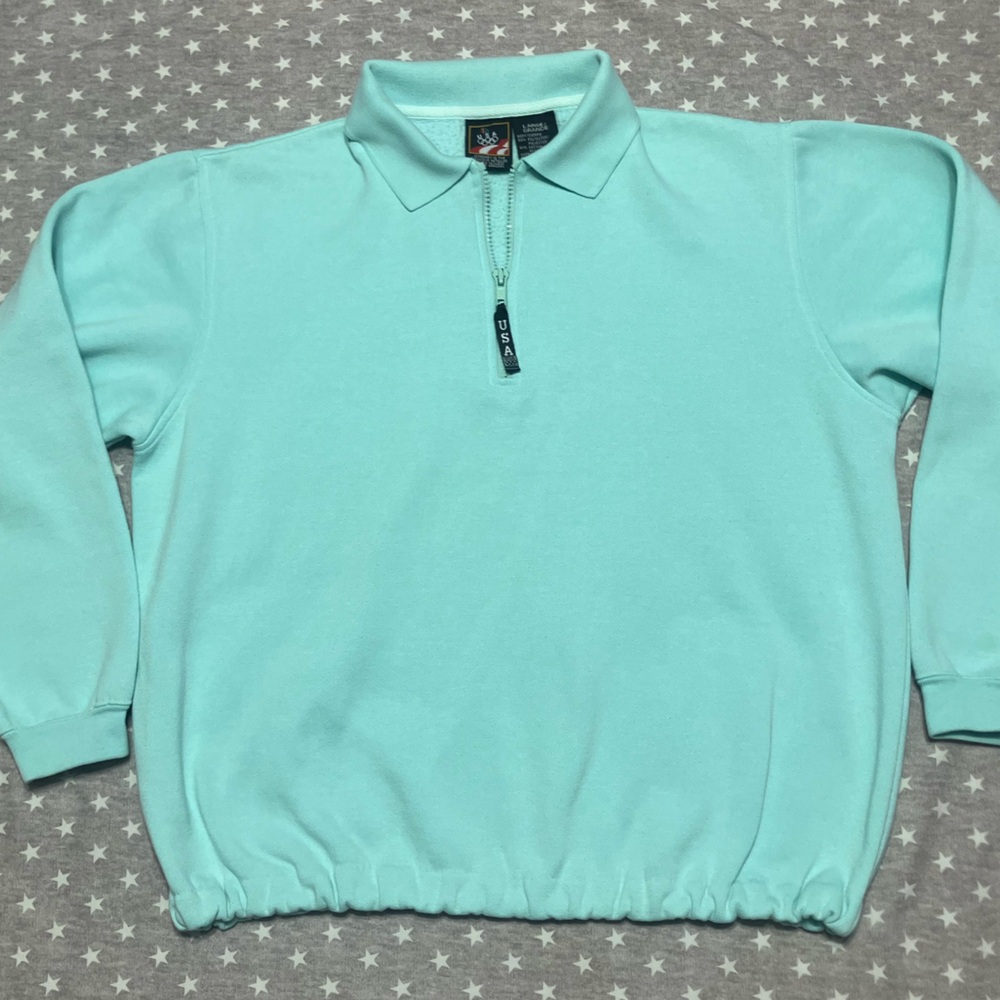 Men's Half-Zip Polo Sweater in Light Aqua